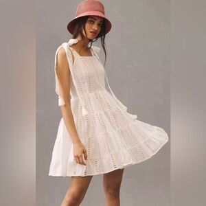 NWT Anthropologie x Mille Shoulder Tie Eyelet Mini Dress with Tassels - Size S